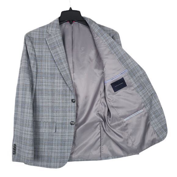 Tommy Hilfiger Men's Modern-Fit Flex Stretch Sport Coat Grey Blue Plaid 38R NWT - Picture 2 of 7